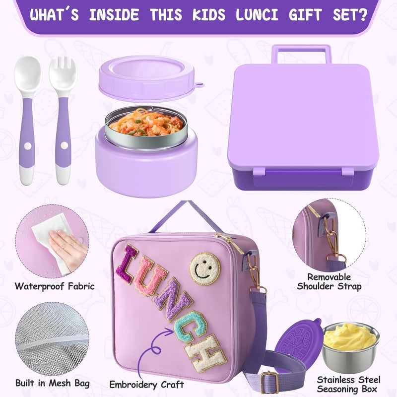 Aimsnk Kids Bento Lunch Box with 8oz Soup Thermo, Kids Leakproof Lunch Food Containers with 4 Compartment,Insulated Hot Food Jar with Lunch Bag for School, Travel (Purple) - Image 2